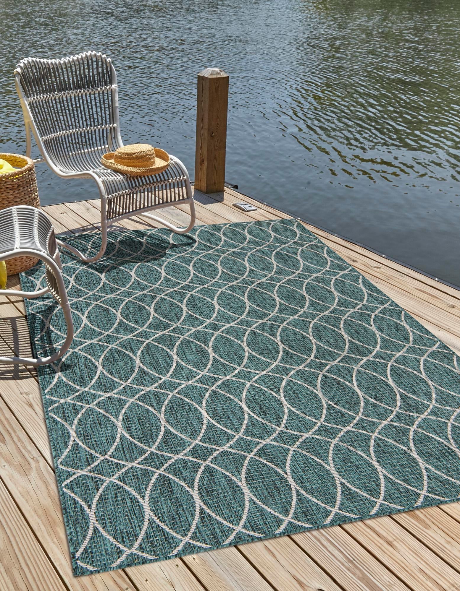 Seaside Lattice Collection Area Rug -  Pavilion (Teal)