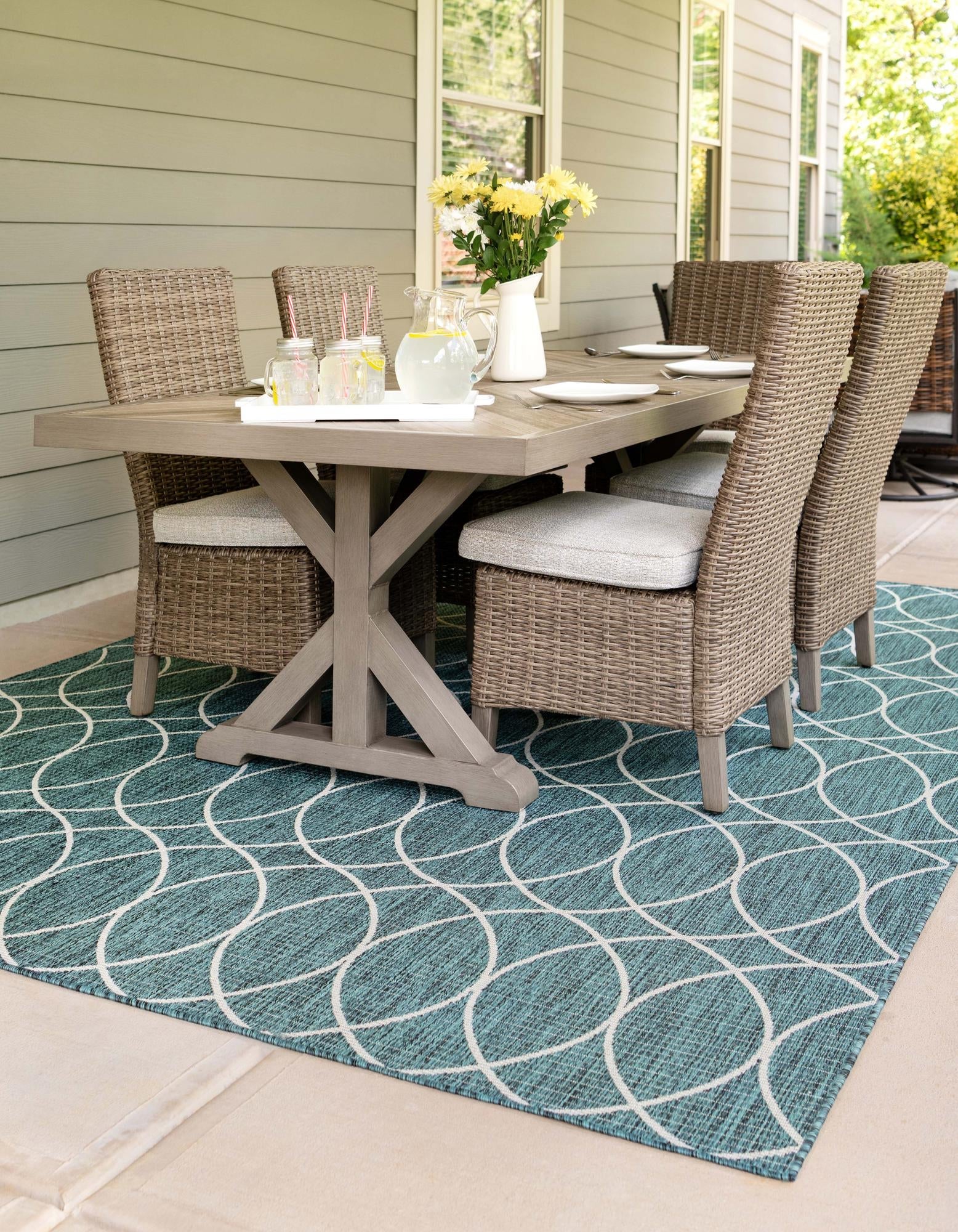 Seaside Lattice Collection Area Rug -  Pavilion (Teal)