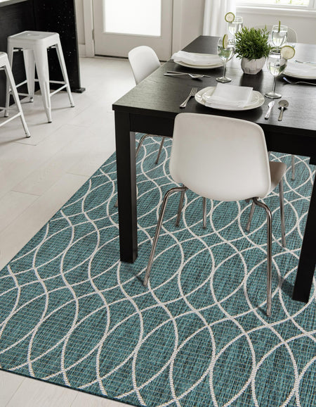 Seaside Lattice Collection Area Rug -  Pavilion (Teal)