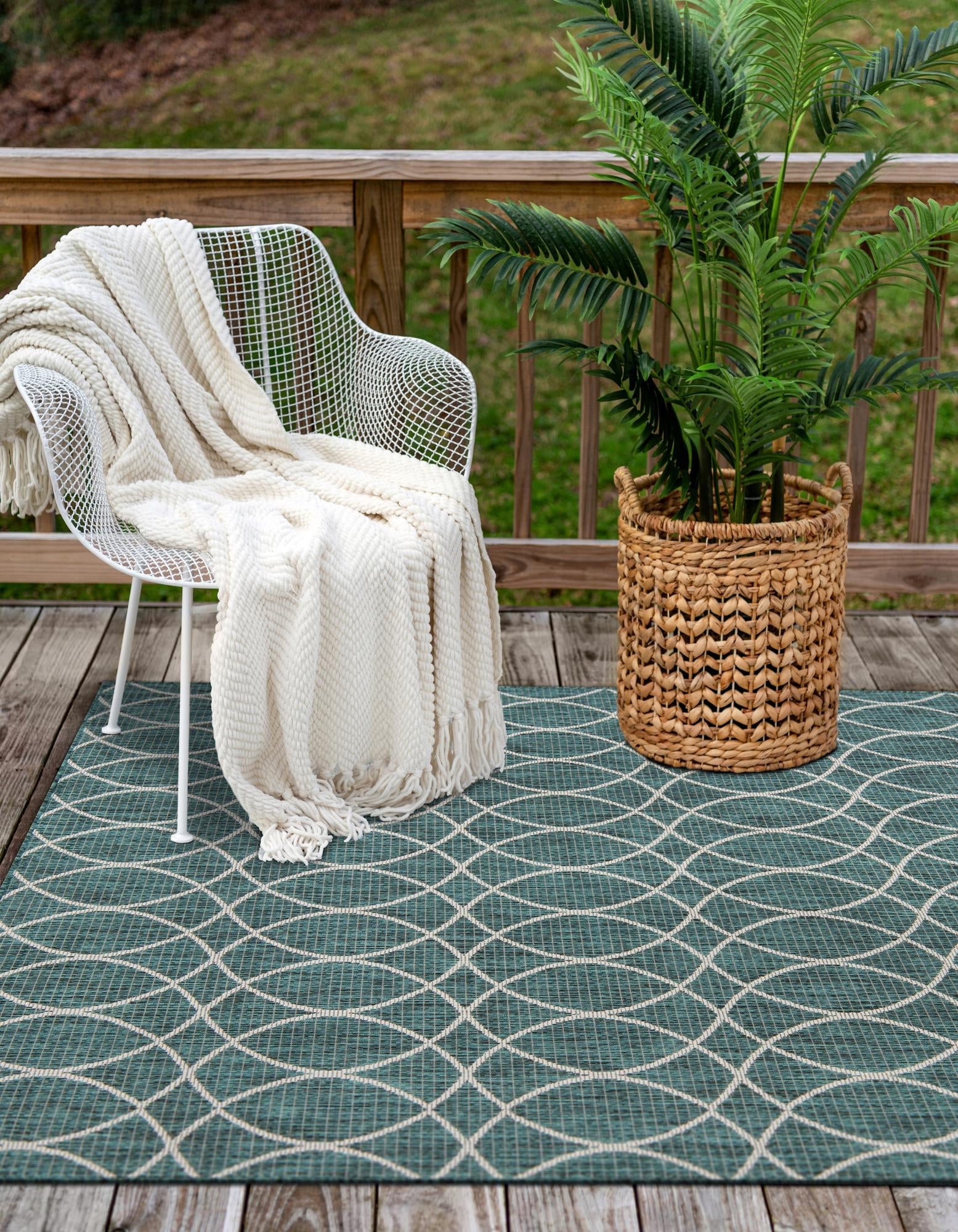 Seaside Lattice Collection Area Rug -  Pavilion (Teal)