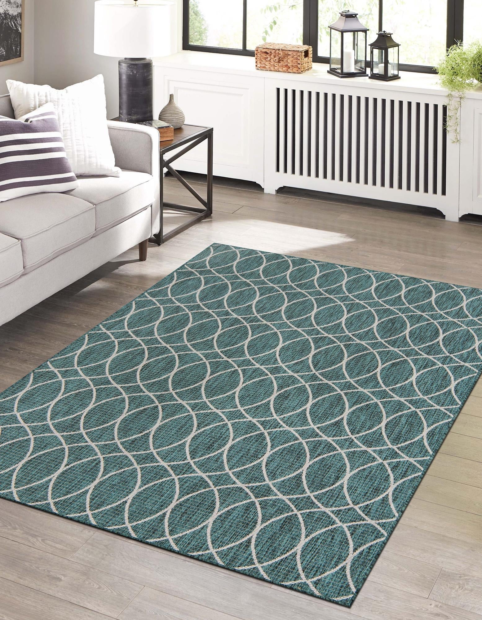 Seaside Lattice Collection Area Rug -  Pavilion (Teal)