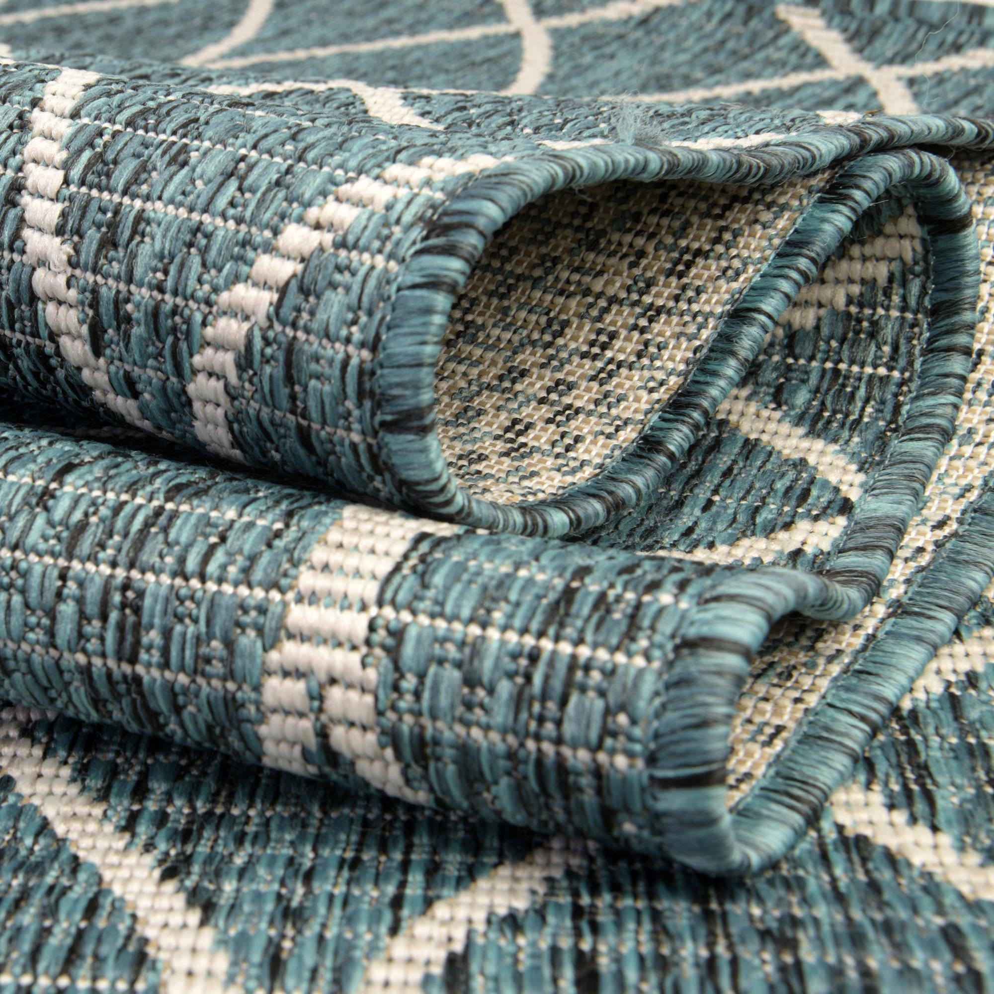 Seaside Lattice Collection Area Rug -  Pavilion (Teal)