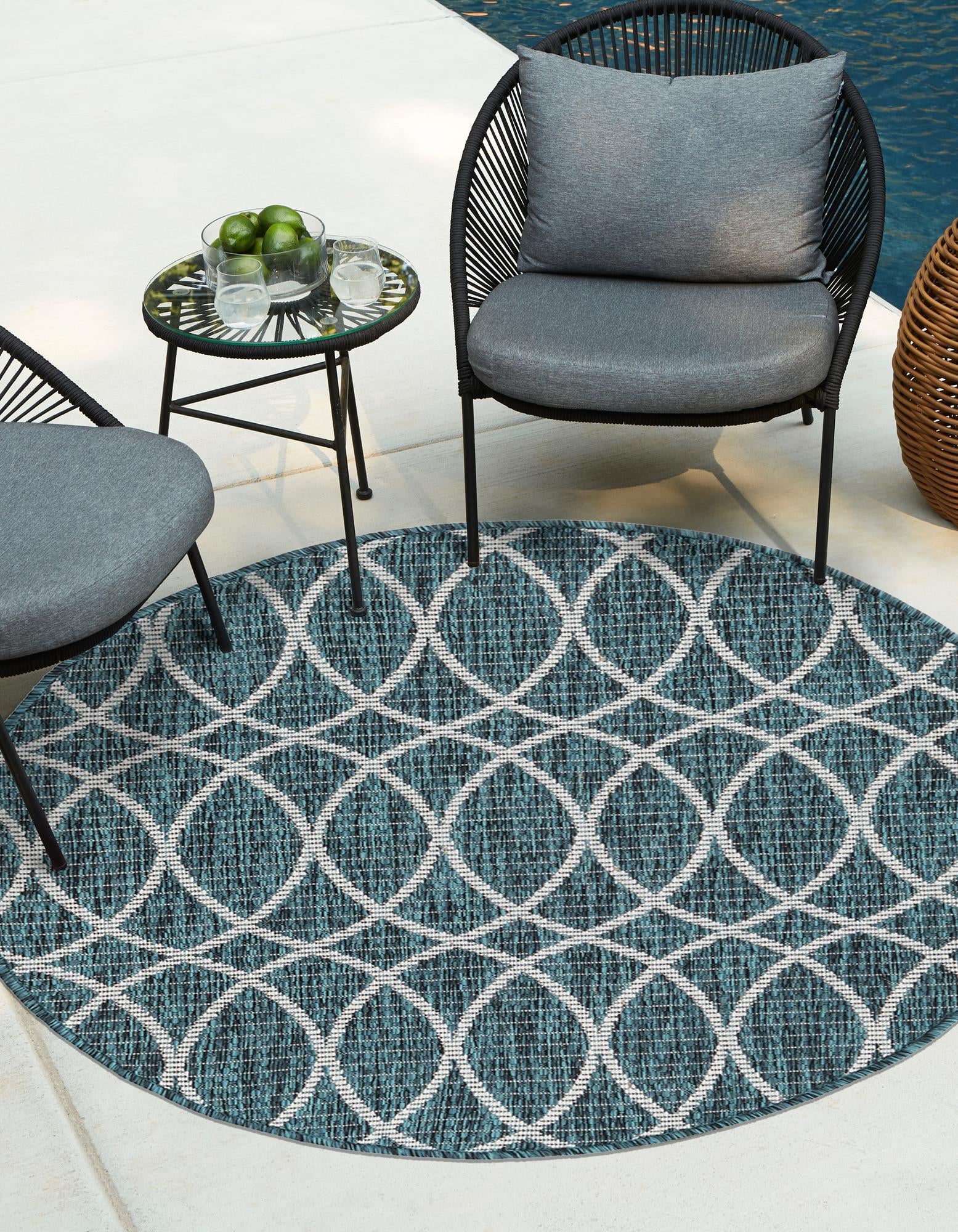 Seaside Lattice Collection Area Rug -  Pavilion (Teal)