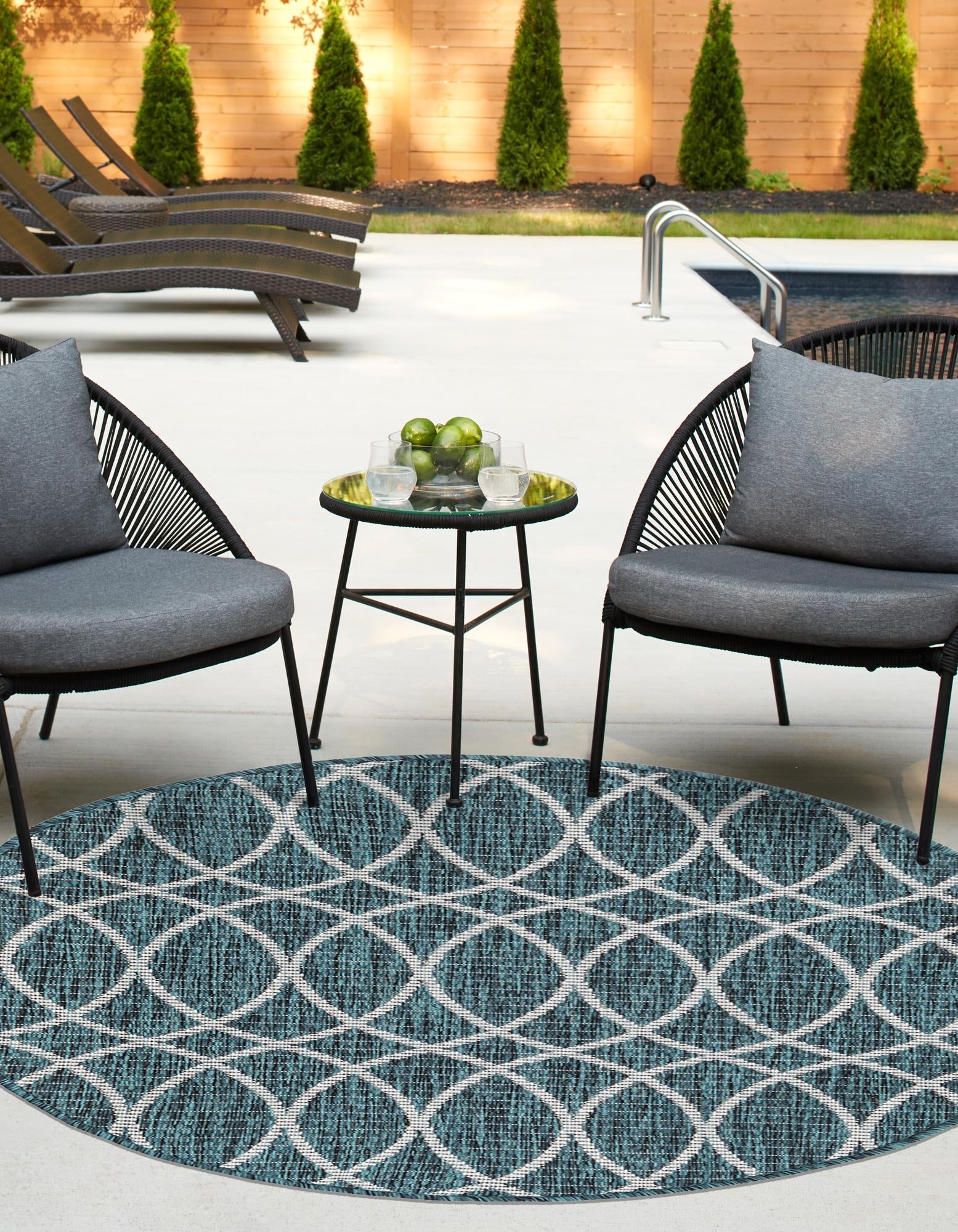 Seaside Lattice Collection Area Rug -  Pavilion (Teal)