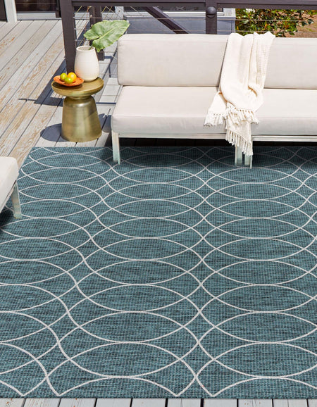 Seaside Lattice Collection Area Rug -  Pavilion (Teal)