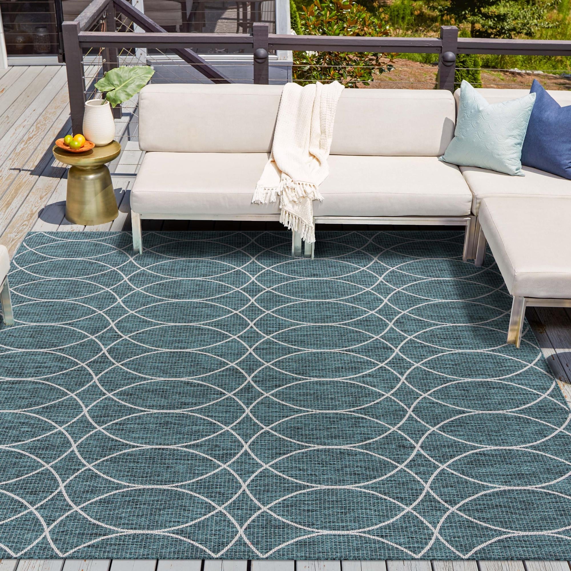 Seaside Lattice Collection Area Rug -  Pavilion (Teal)