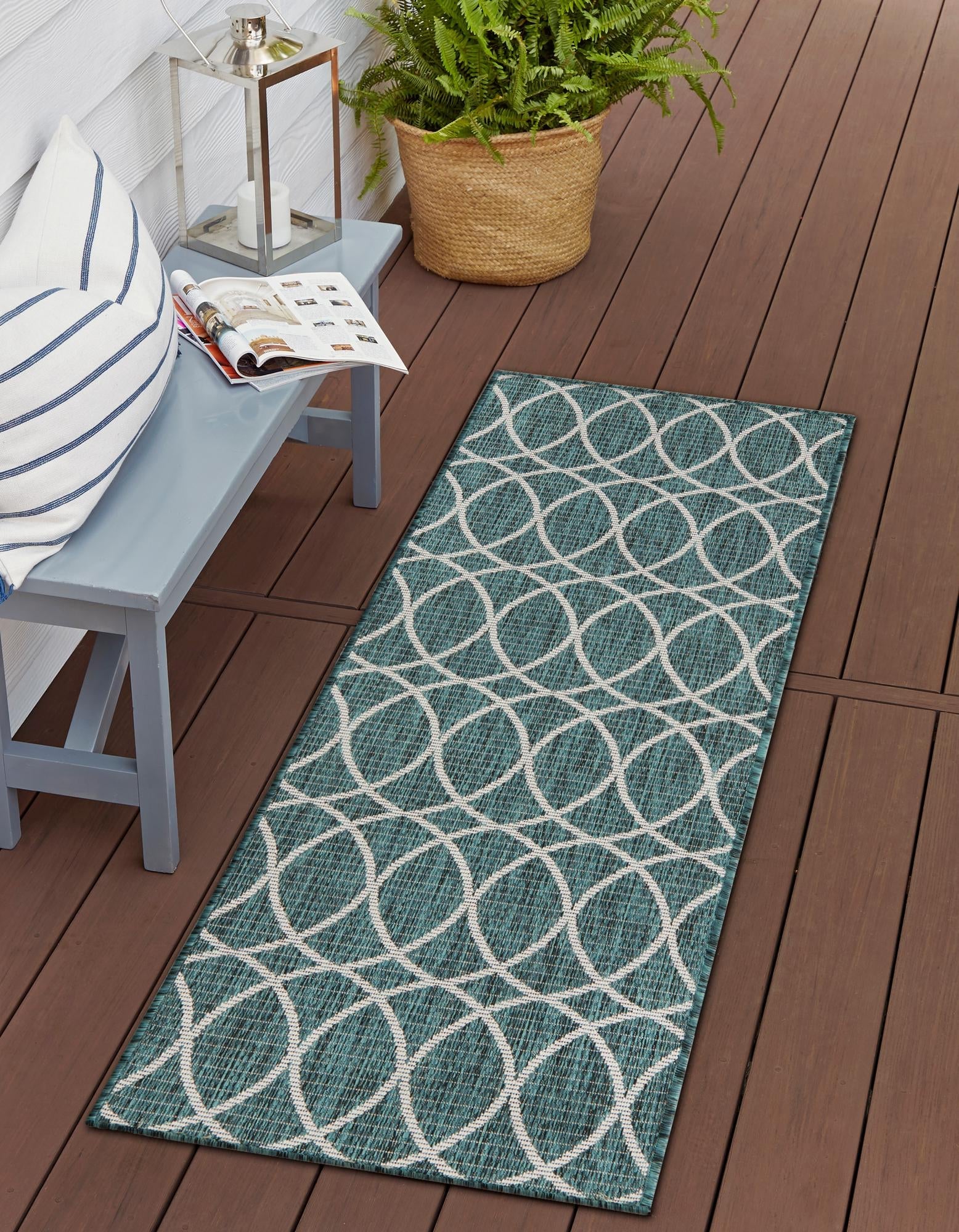 Seaside Lattice Collection Area Rug -  Pavilion (Teal)