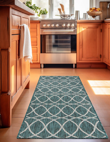 Seaside Lattice Collection Area Rug -  Pavilion (Teal)