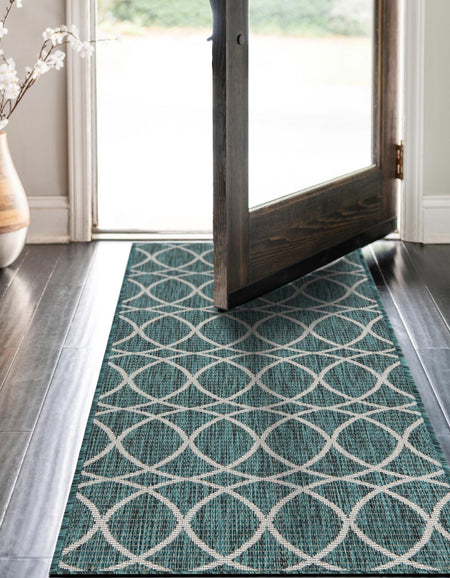 Seaside Lattice Collection Area Rug -  Pavilion (Teal)