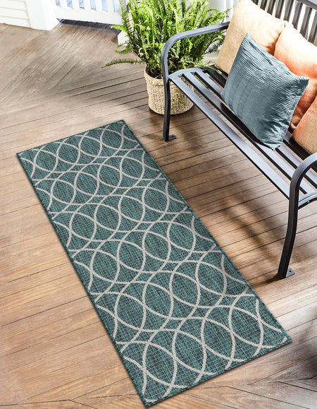 Seaside Lattice Collection Area Rug -  Pavilion (Teal)