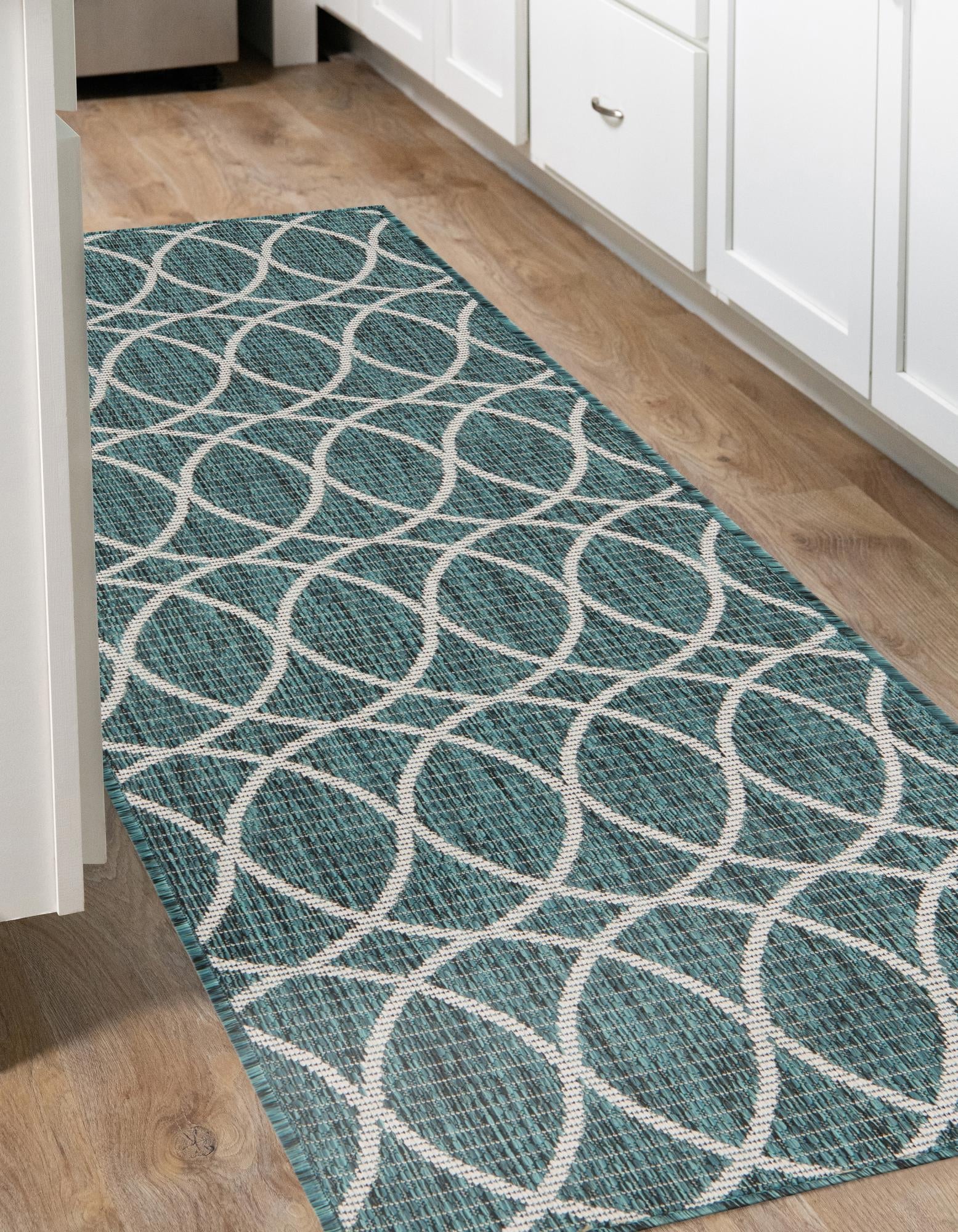 Seaside Lattice Collection Area Rug -  Pavilion (Teal)