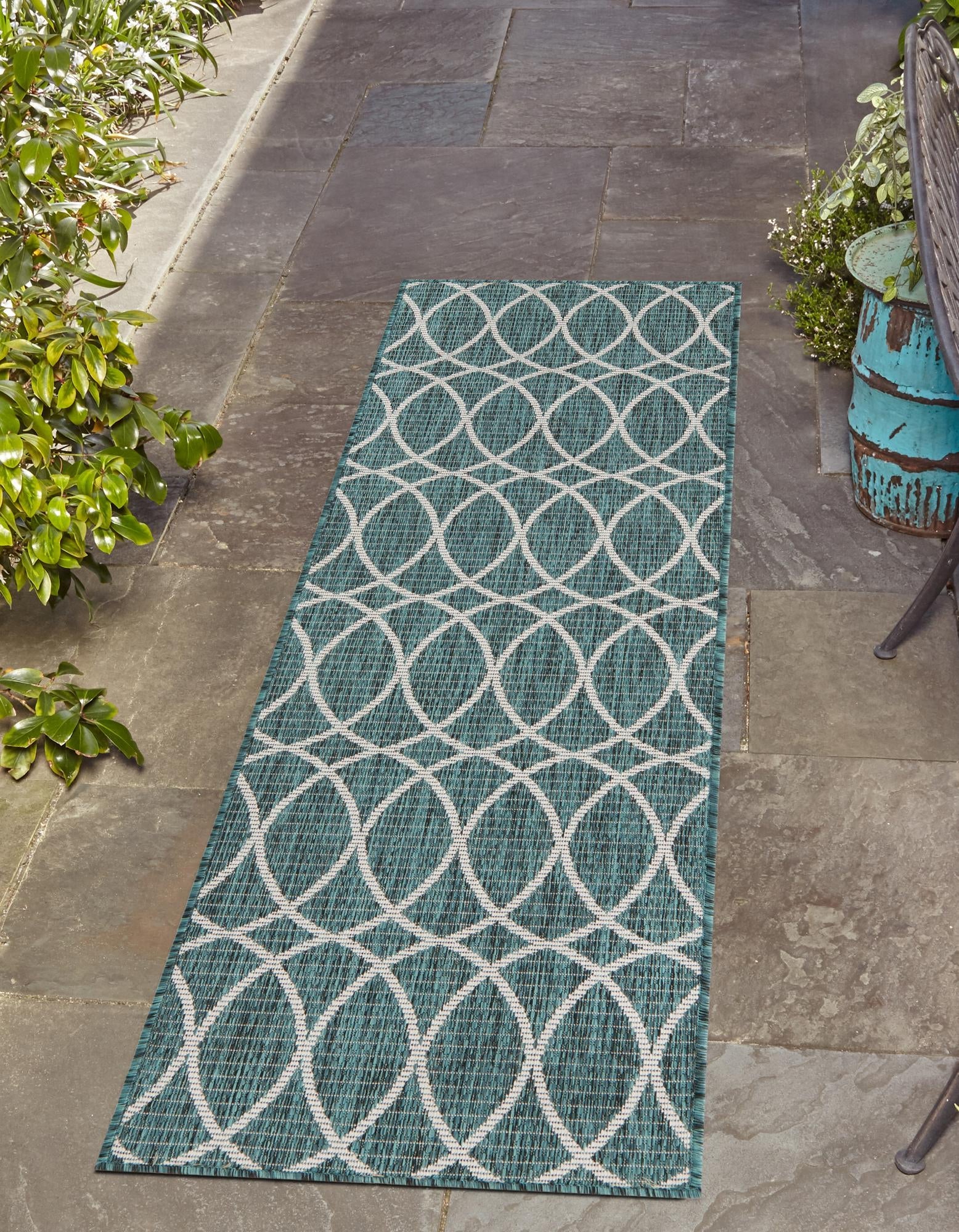 Seaside Lattice Collection Area Rug -  Pavilion (Teal)