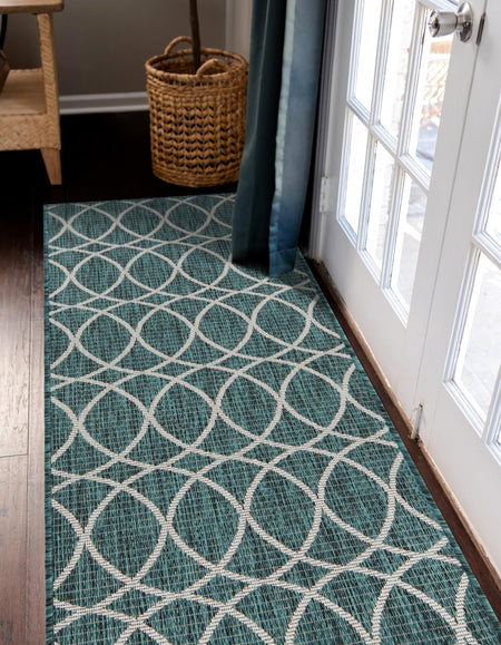 Seaside Lattice Collection Area Rug -  Pavilion (Teal)