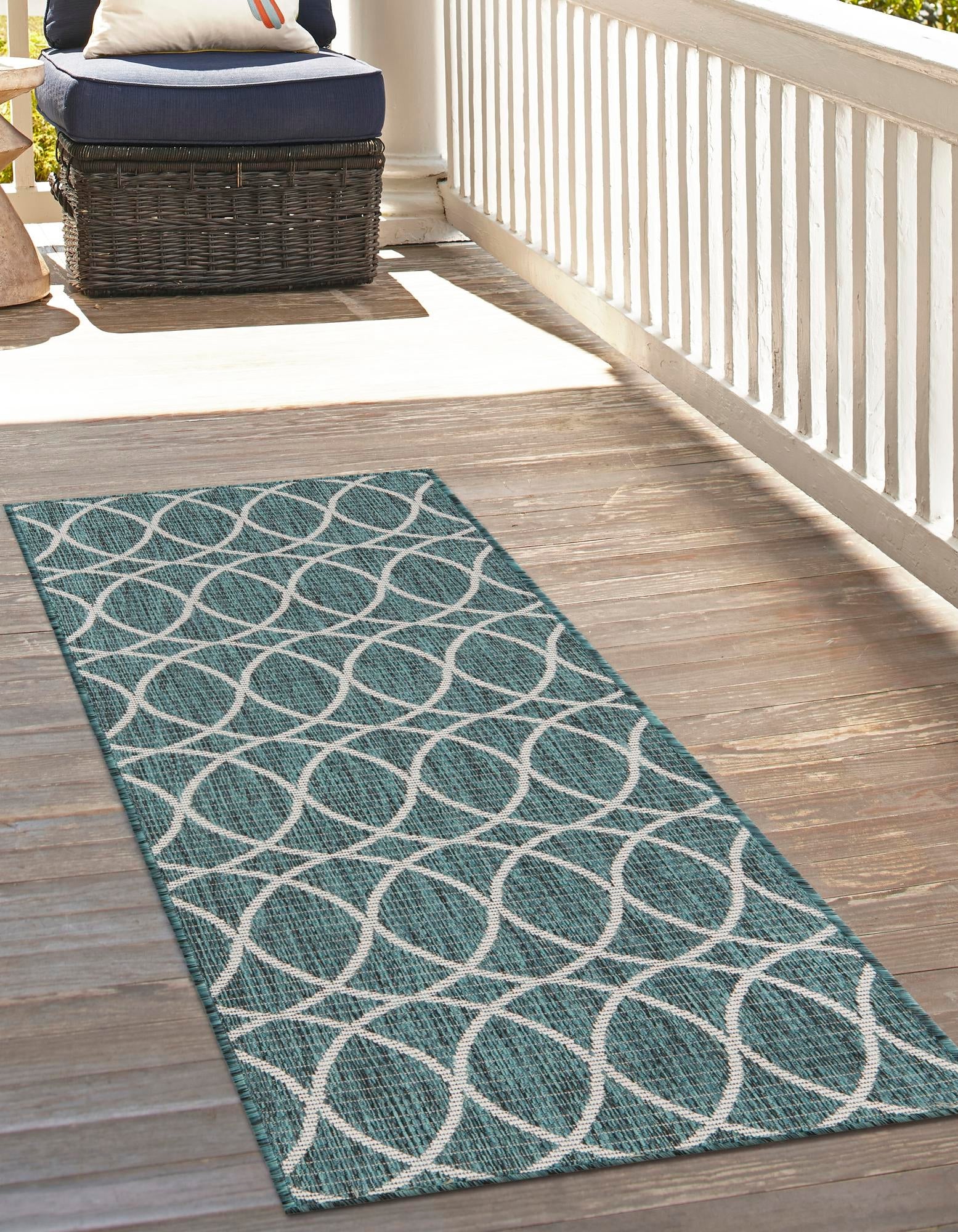 Seaside Lattice Collection Area Rug -  Pavilion (Teal)