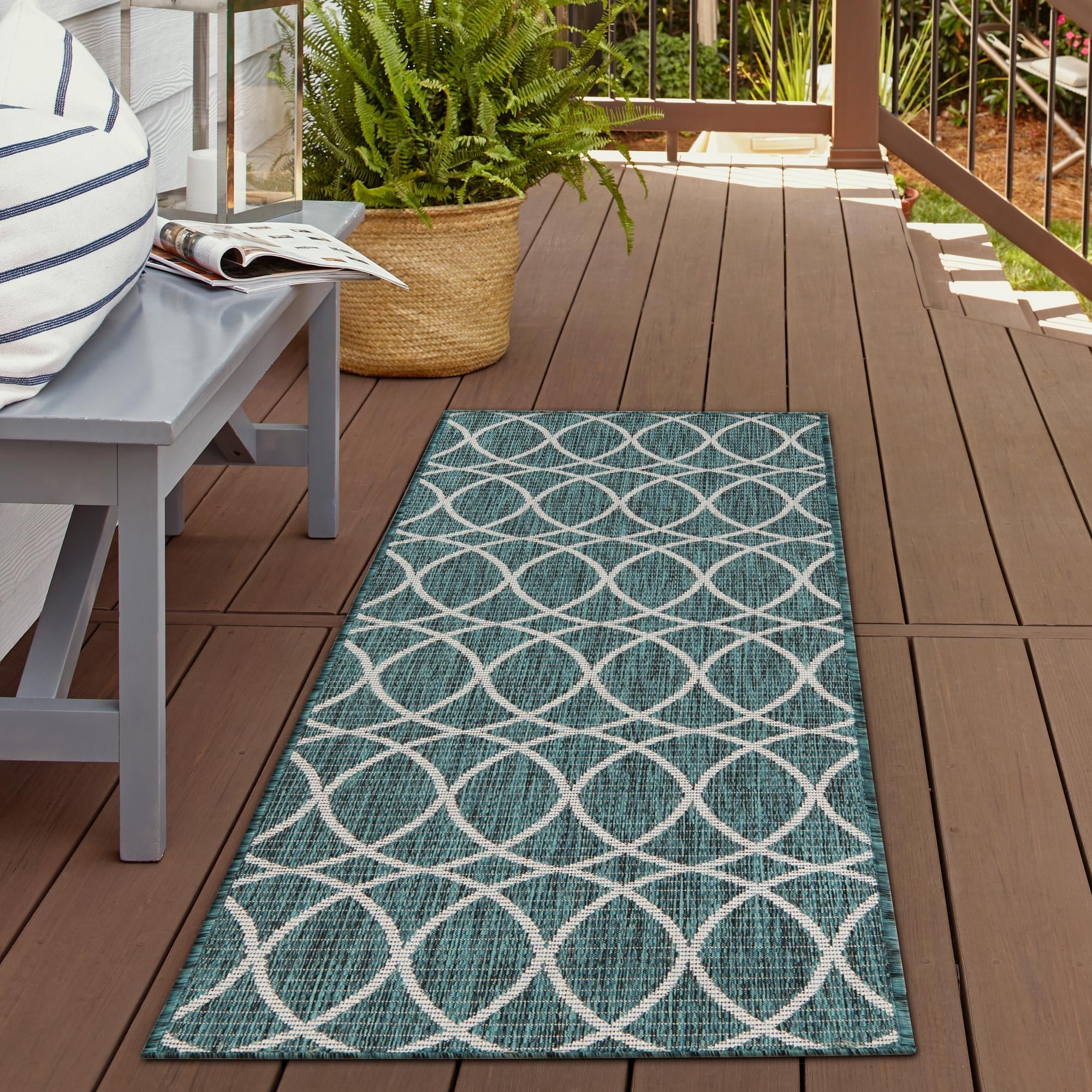 Seaside Lattice Collection Area Rug -  Pavilion (Teal)