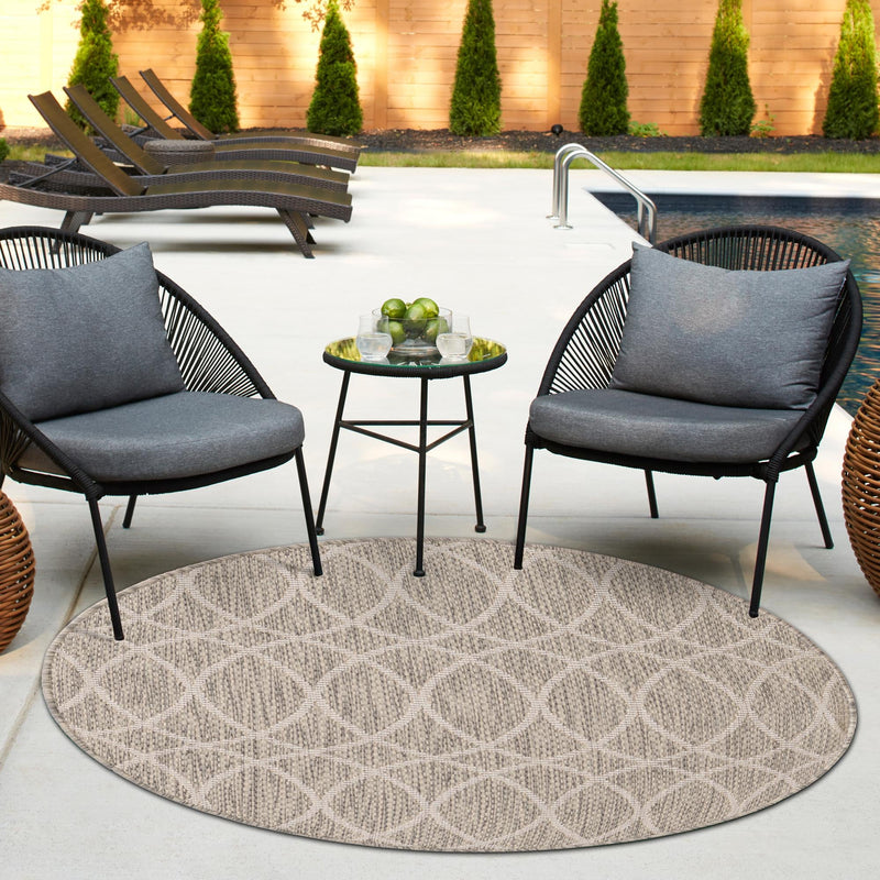 Garden Lattice Oasis Collection Area Rug -  Pavilion (Light Gray) Round Light Gray  lifestyle 23