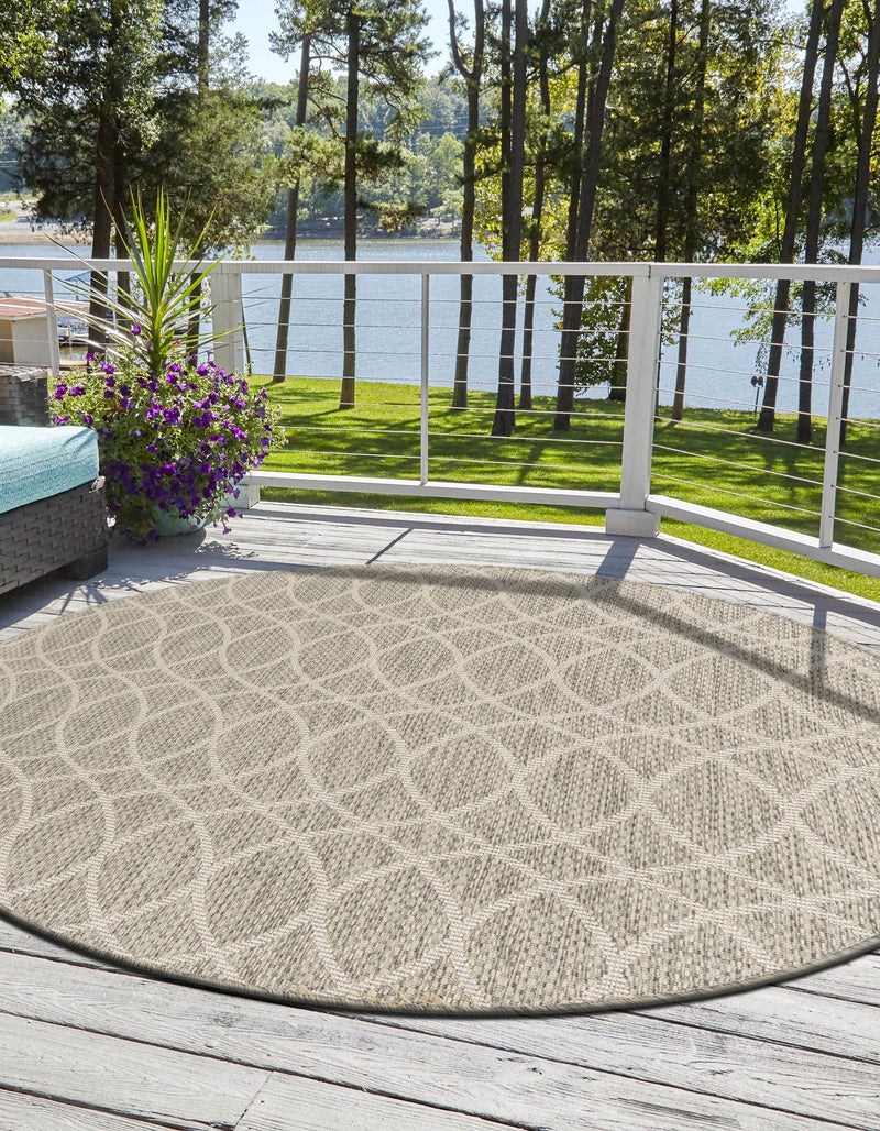 Garden Lattice Oasis Collection Area Rug -  Pavilion (Light Gray) Round Light Gray  lifestyle 30