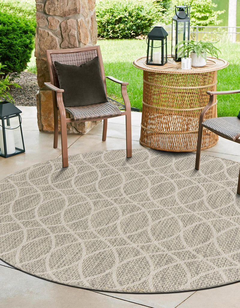 Garden Lattice Oasis Collection Area Rug -  Pavilion (Light Gray) Round Light Gray  lifestyle 34