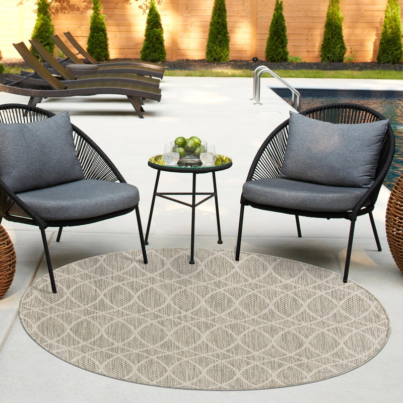 Garden Lattice Oasis Collection Area Rug -  Pavilion (Light Gray) Round Light Gray  lifestyle 24