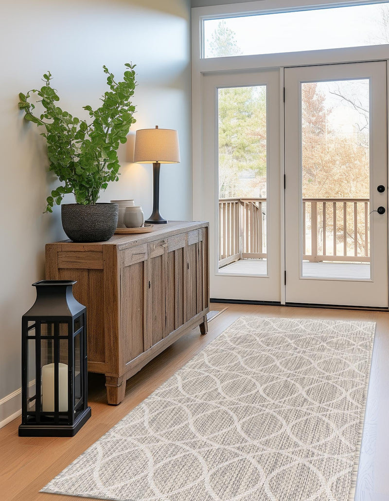 Garden Lattice Oasis Collection Area Rug -  Pavilion (Light Gray) Runner Light Gray  lifestyle 3