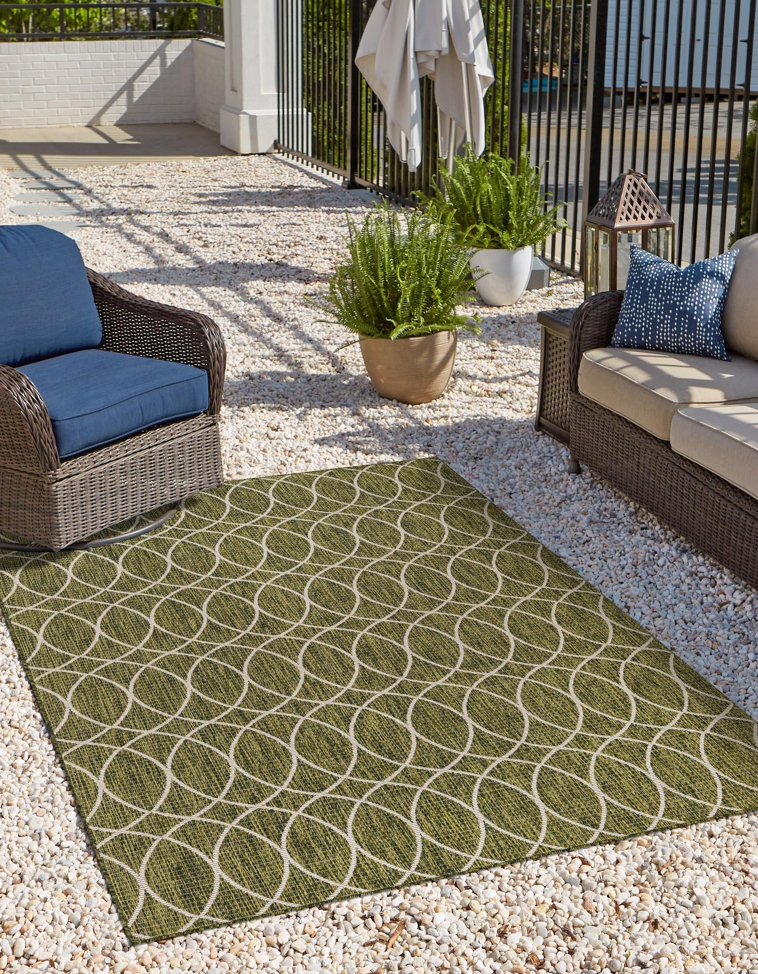 Seaside Lattice Collection Area Rug -  Pavilion (Green)