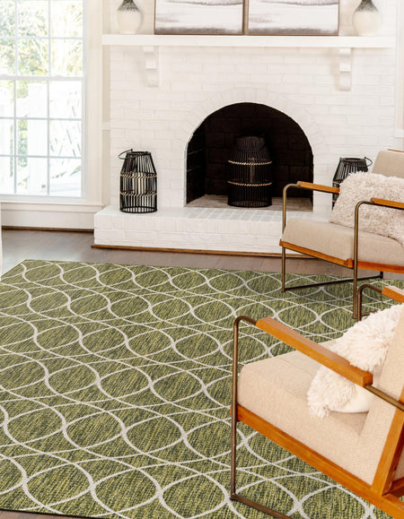 Seaside Lattice Collection Area Rug -  Pavilion (Green)