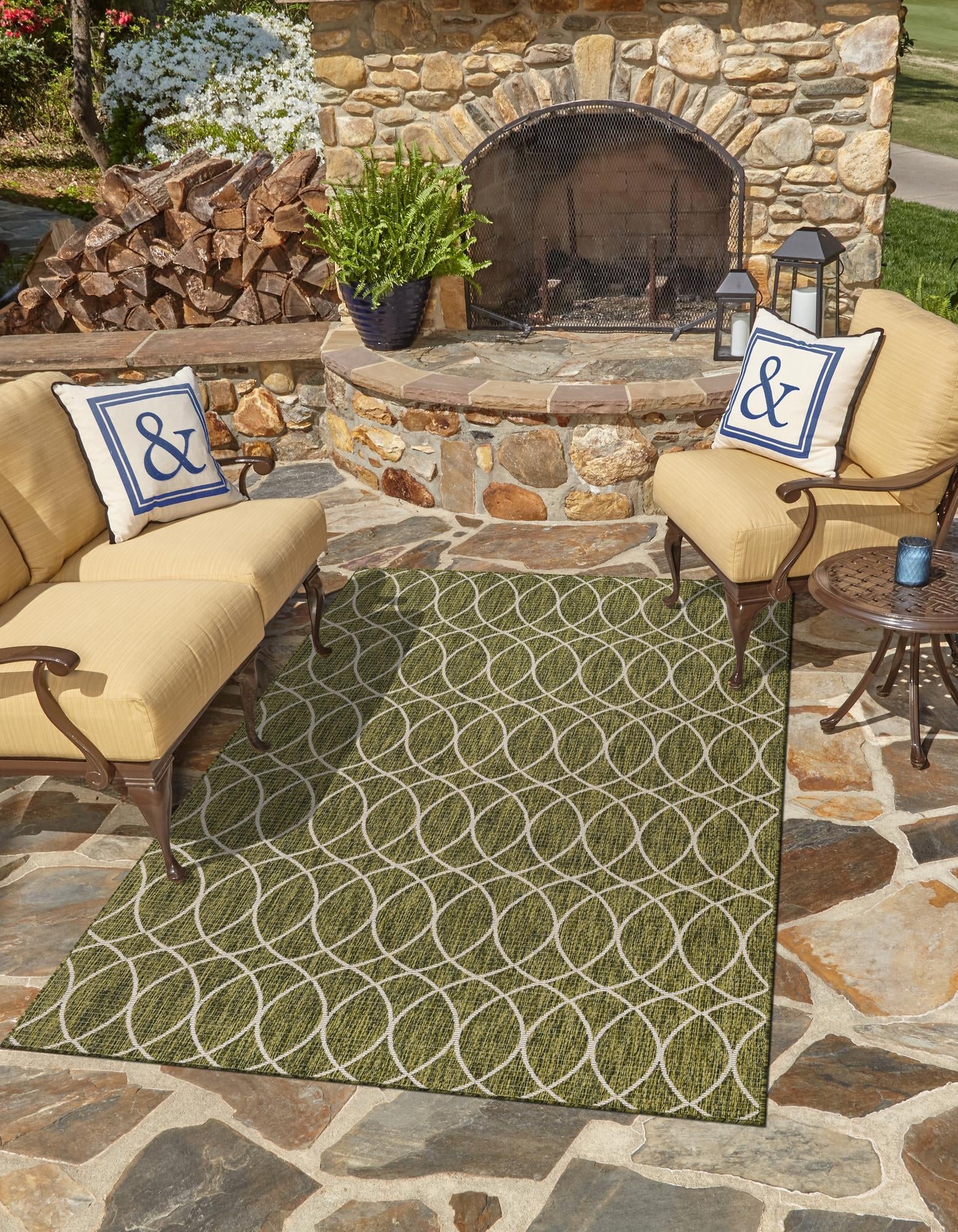 Seaside Lattice Collection Area Rug -  Pavilion (Green)