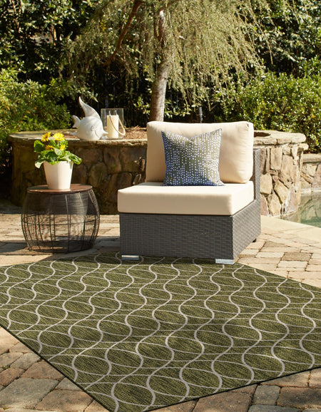 Seaside Lattice Collection Area Rug -  Pavilion (Green)