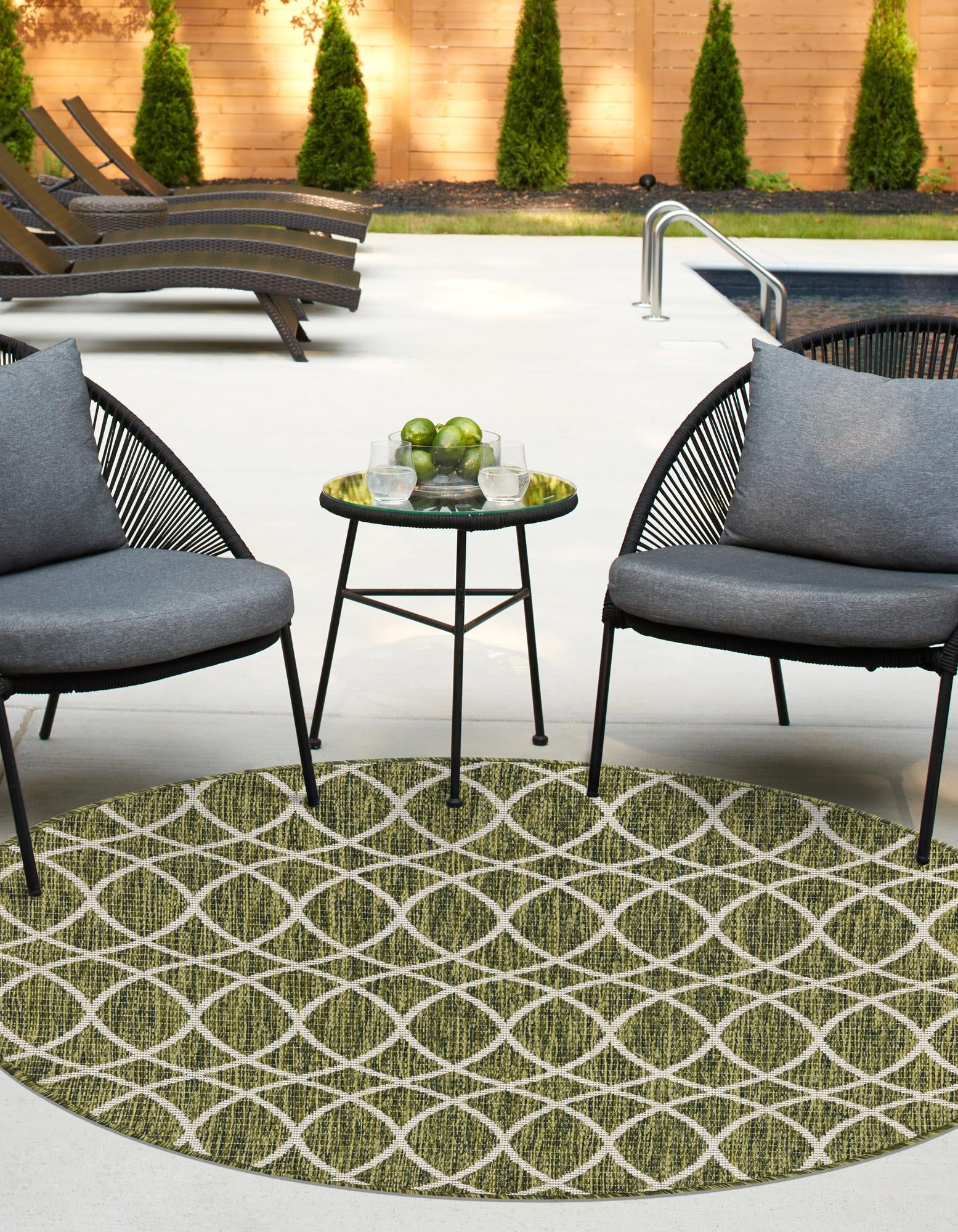 Seaside Lattice Collection Area Rug -  Pavilion (Green)