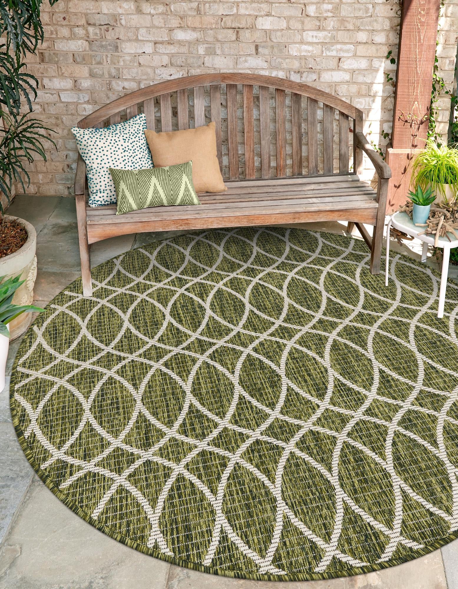 Seaside Lattice Collection Area Rug -  Pavilion (Green)