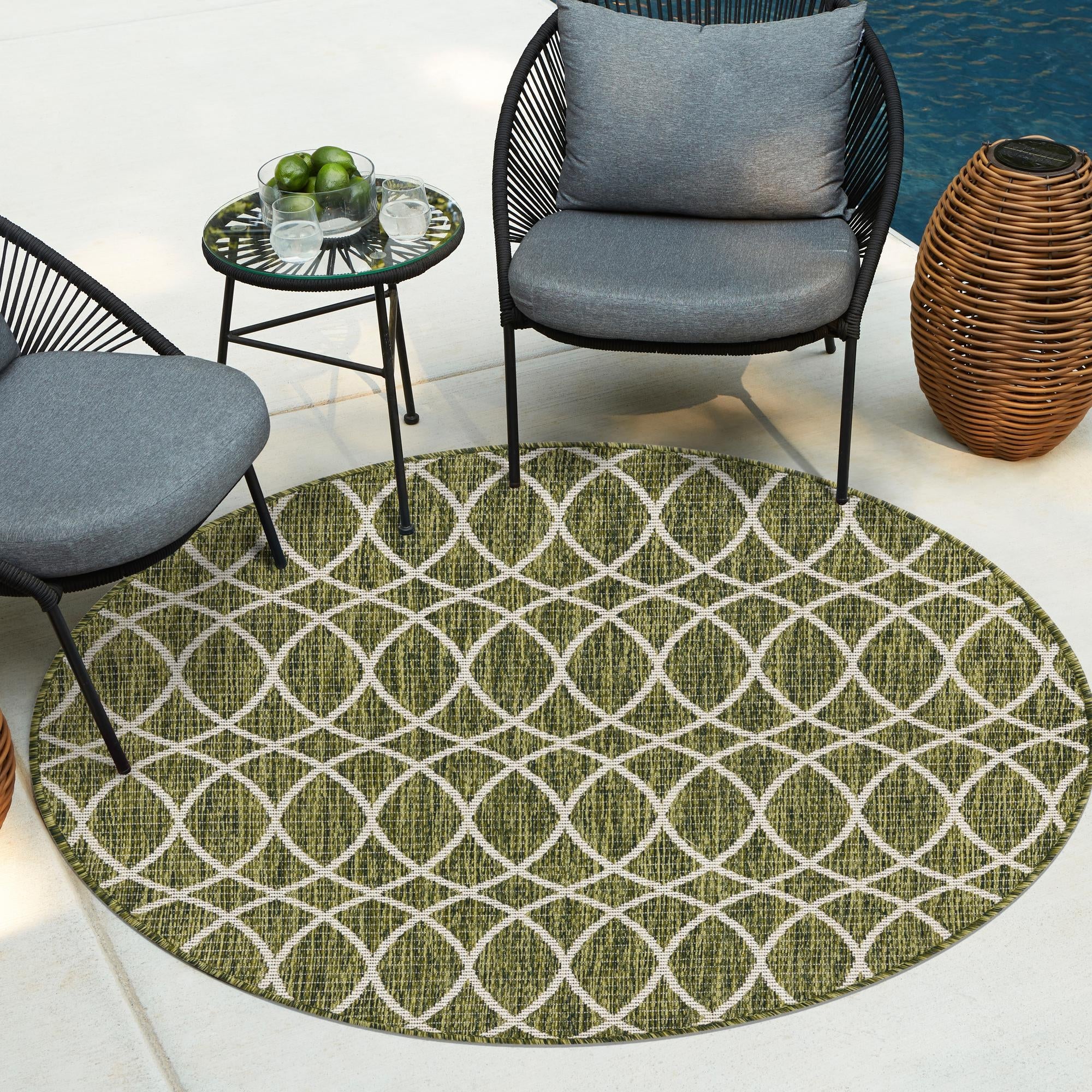 Seaside Lattice Collection Area Rug -  Pavilion (Green)