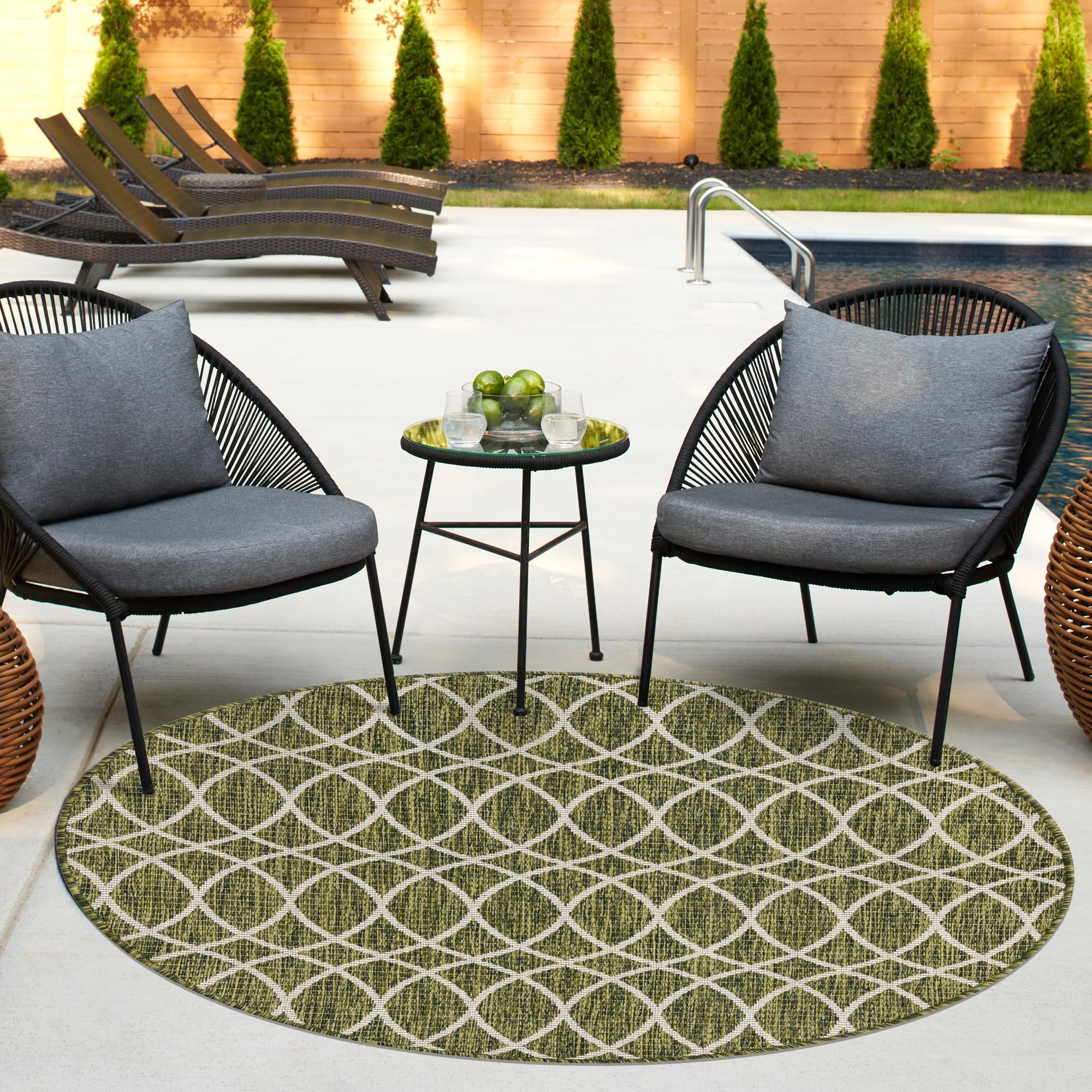 Seaside Lattice Collection Area Rug -  Pavilion (Green)