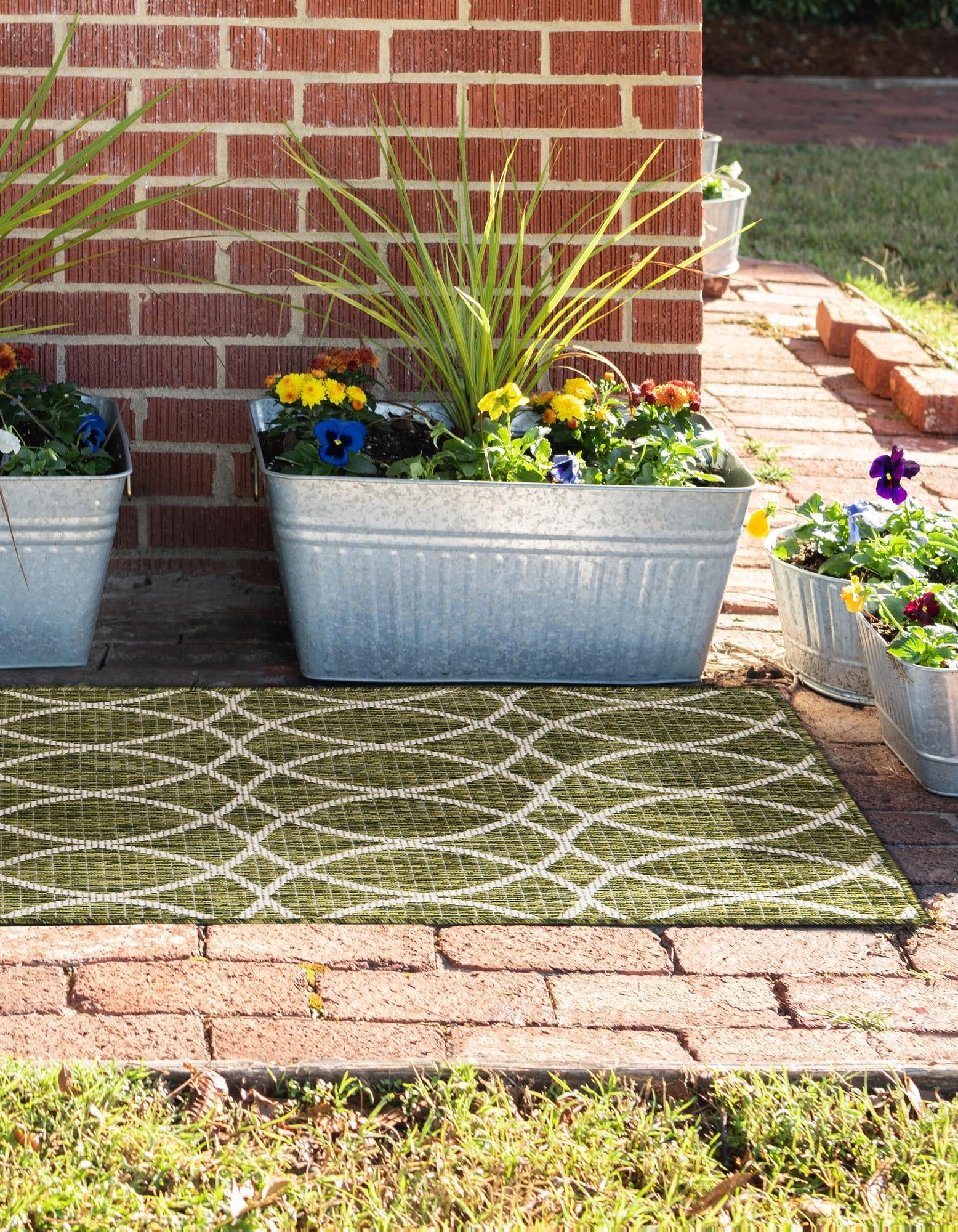 Seaside Lattice Collection Area Rug -  Pavilion (Green)