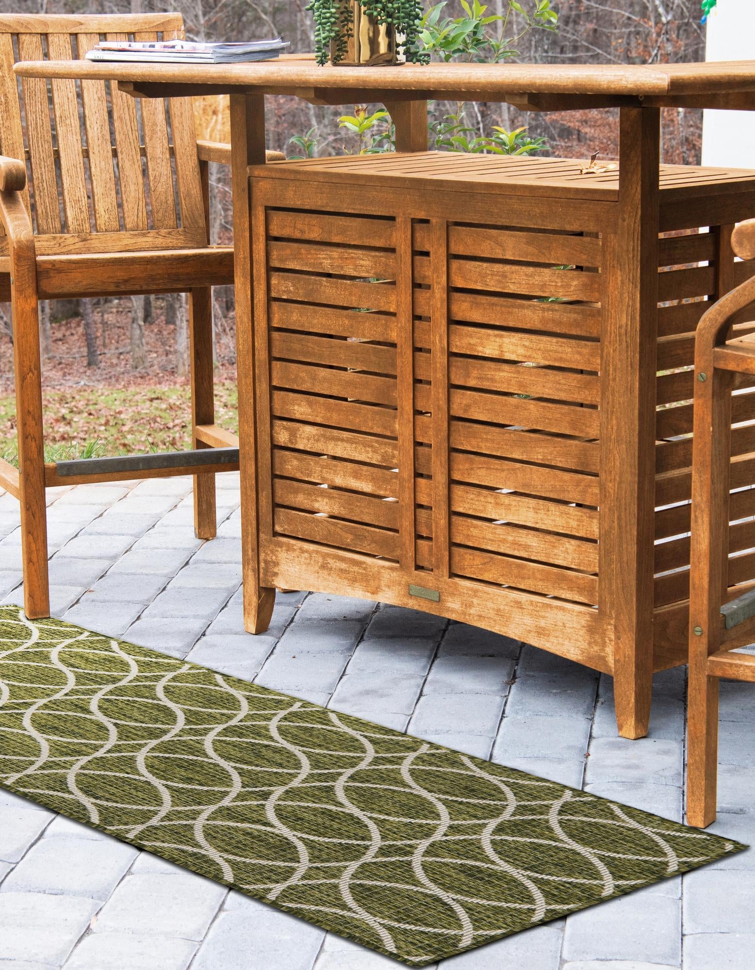 Seaside Lattice Collection Area Rug -  Pavilion (Green)