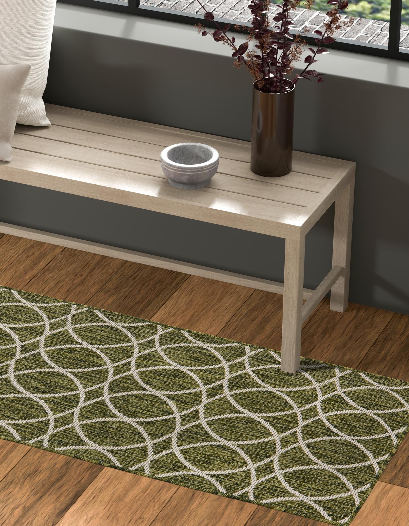 Seaside Lattice Collection Area Rug -  Pavilion (Green)