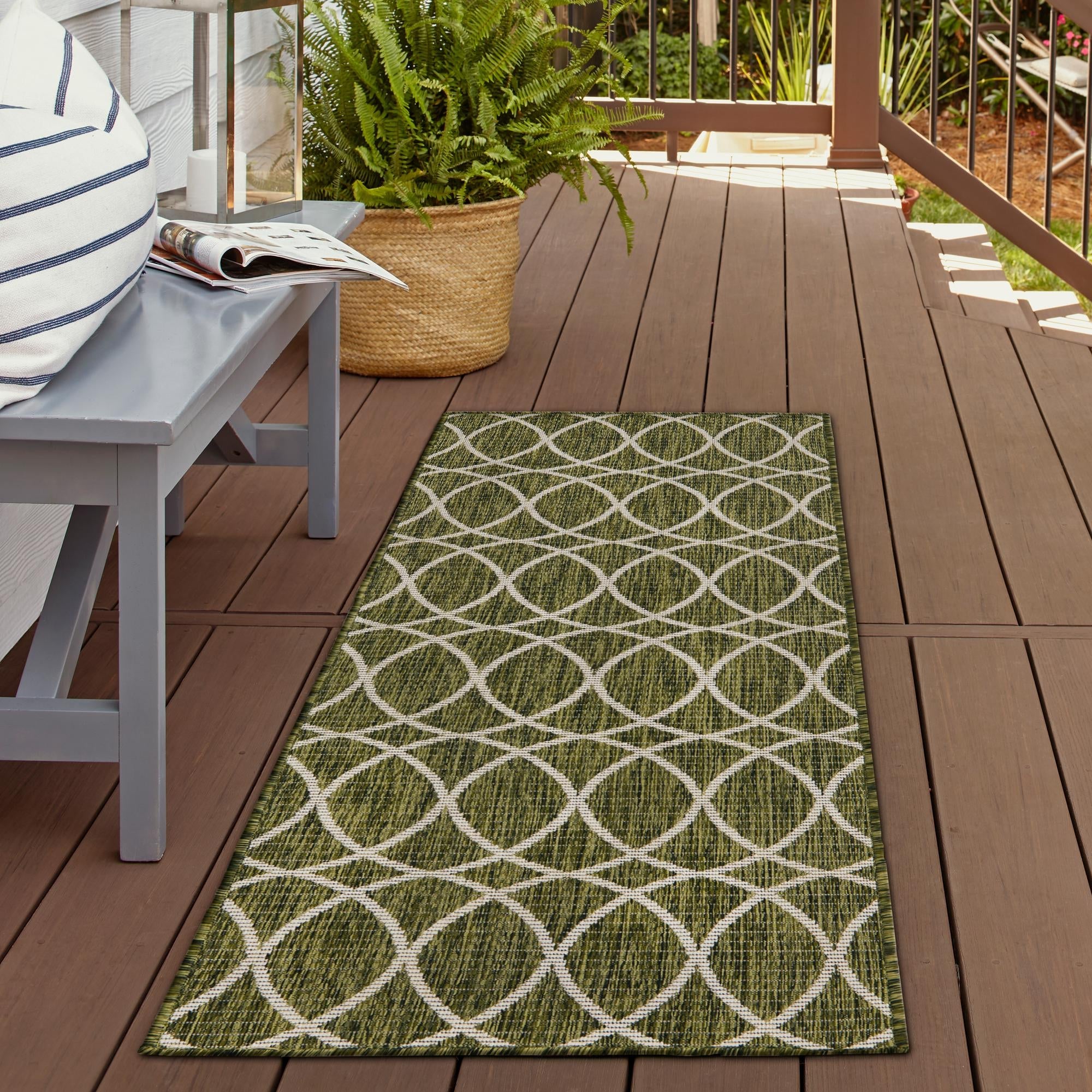 Seaside Lattice Collection Area Rug -  Pavilion (Green)