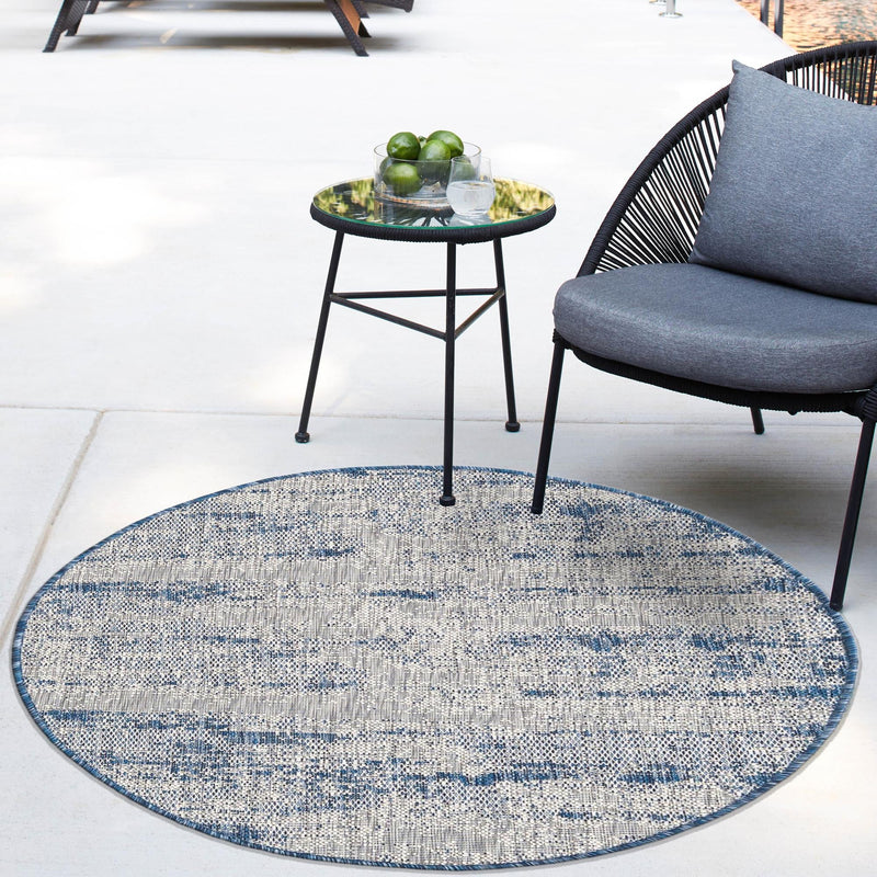 Urban Terrace Collection Area Rug -  Tribeca Round Blue  lifestyle 156