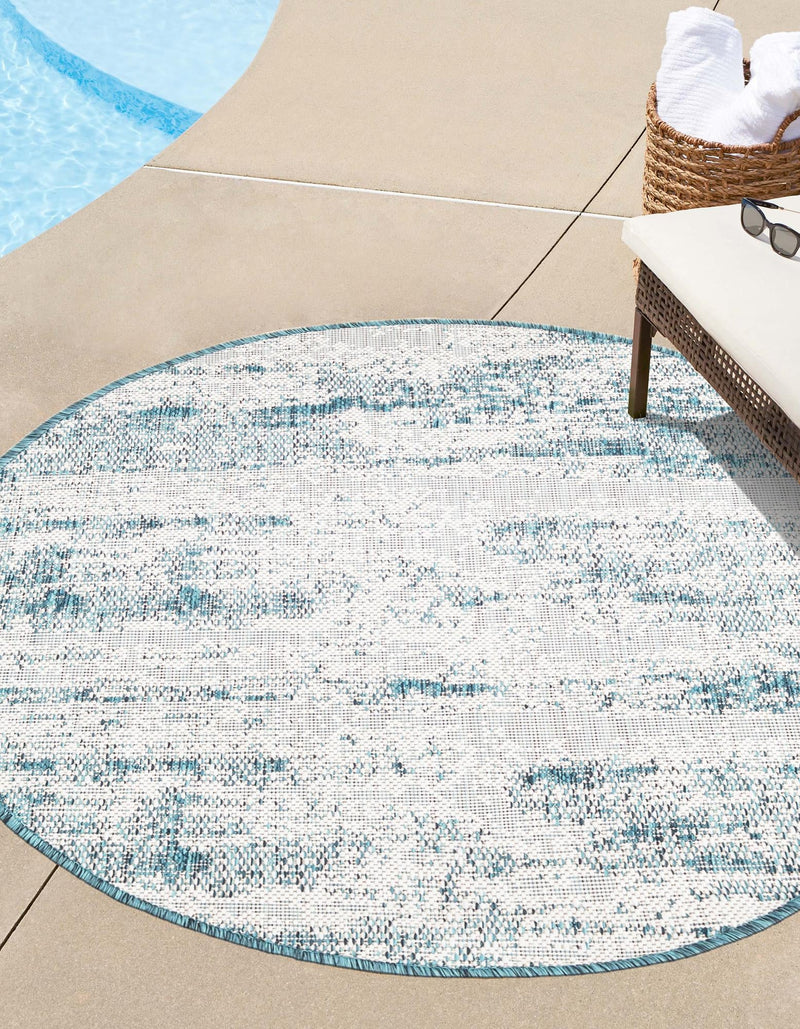 Urban Terrace Collection Area Rug -  Tribeca Round Teal  lifestyle 69