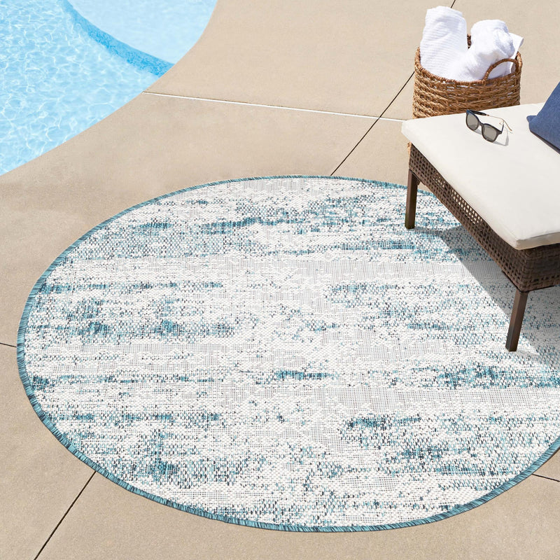 Urban Terrace Collection Area Rug -  Tribeca Round Teal  lifestyle 146