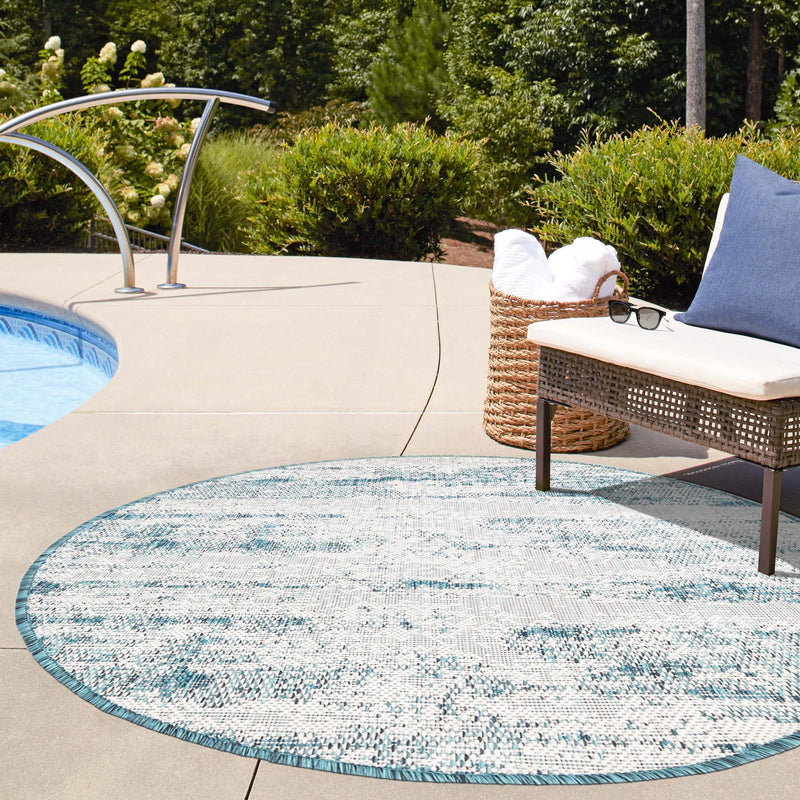 Urban Terrace Collection Area Rug -  Tribeca Round Teal  lifestyle 161