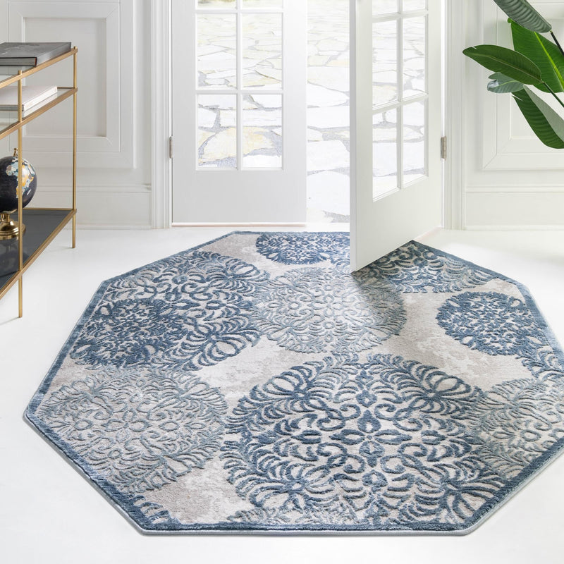 Derbyshire Elegance Collection Area Rug -  Bakewell Octagon Blue  lifestyle 103