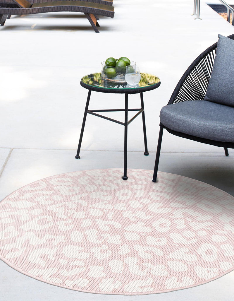 Jungle Expedition Collection Area Rug -  Amazon (Pink Ivory) Round Pink Ivory  lifestyle 2