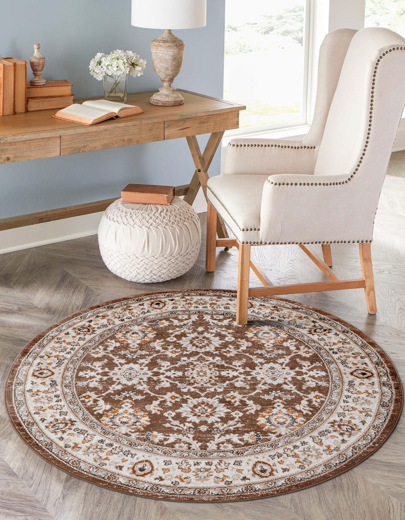 Savannah Elegance Collection Area Rug - Augusta (Brown) Round Brown  lifestyle 37