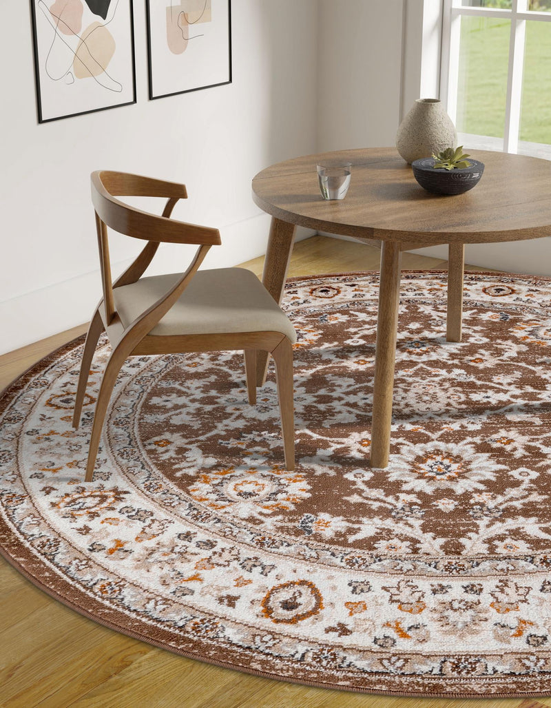 Savannah Elegance Collection Area Rug - Augusta (Brown) Round Brown  lifestyle 49