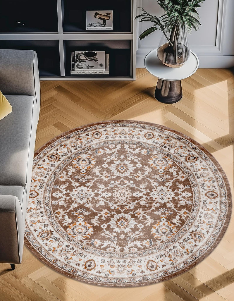 Savannah Elegance Collection Area Rug - Augusta (Brown) Round Brown  lifestyle 58