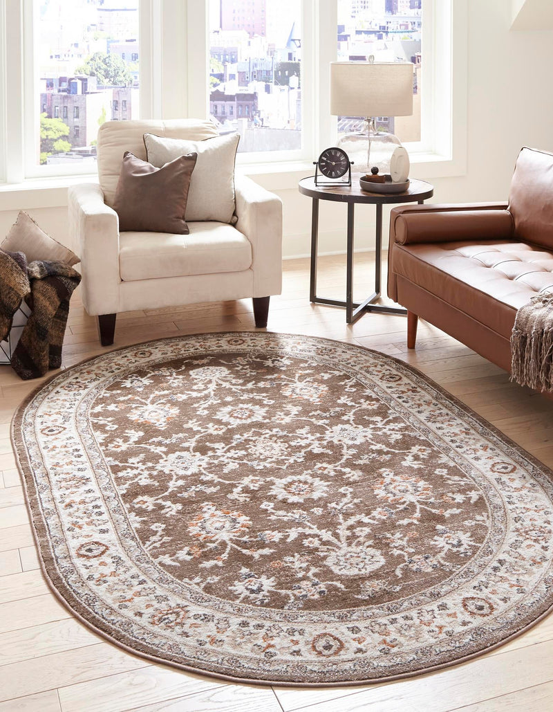 Savannah Elegance Collection Area Rug - Augusta (Brown) Oval Brown  lifestyle 21