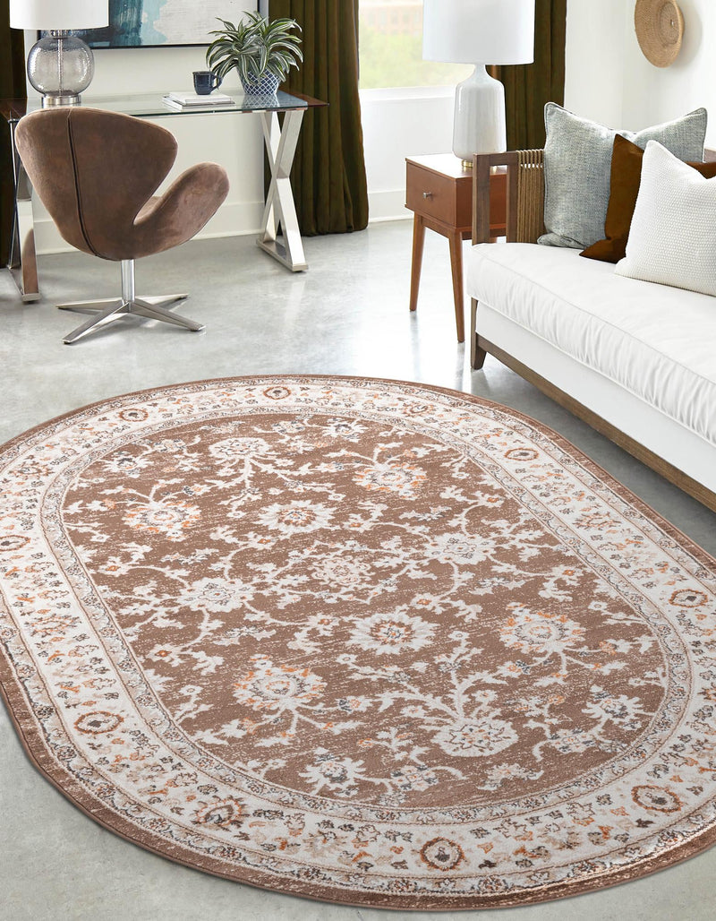 Savannah Elegance Collection Area Rug - Augusta (Brown) Oval Brown  lifestyle 53