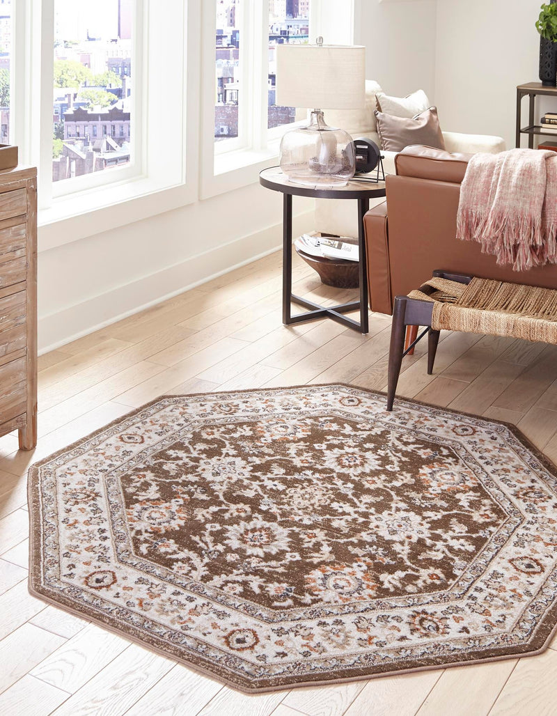 Savannah Elegance Collection Area Rug - Augusta (Brown) Octagon Brown  lifestyle 22