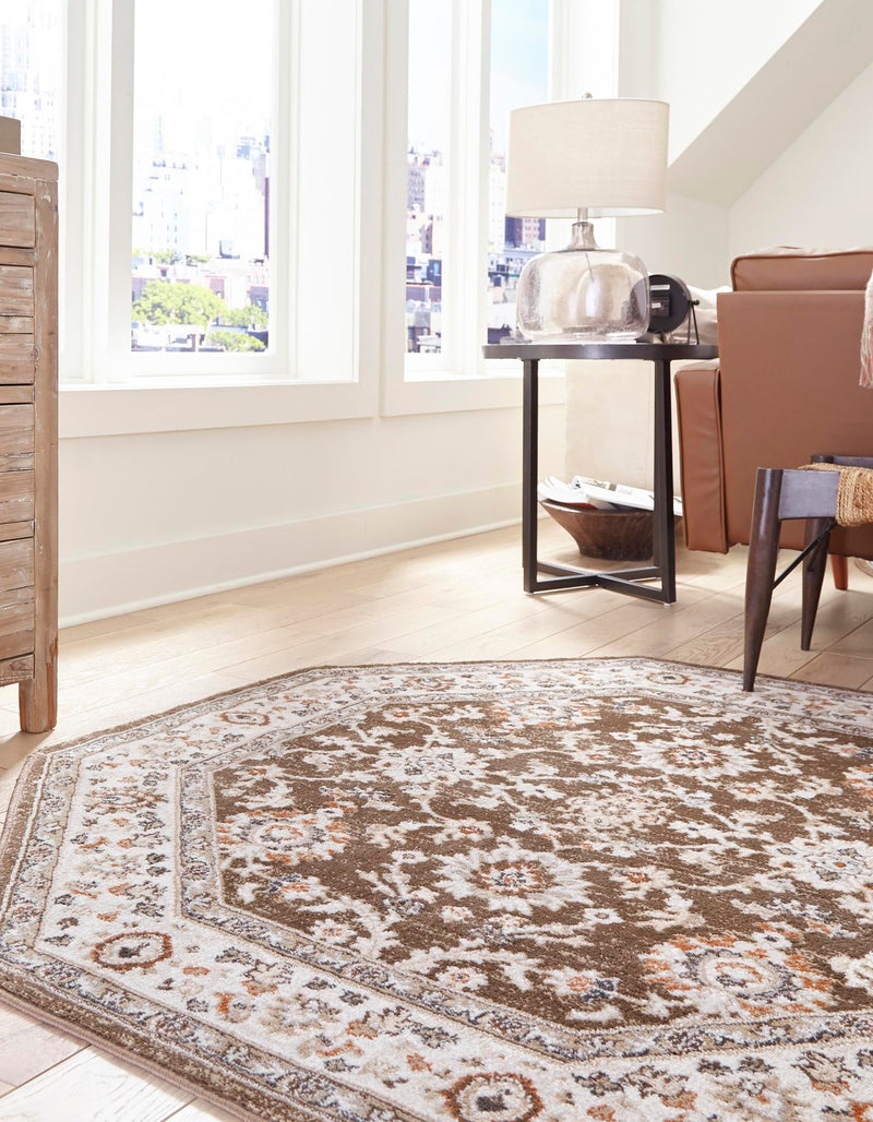 Savannah Elegance Collection Area Rug - Augusta (Brown) Octagon Brown  lifestyle 27