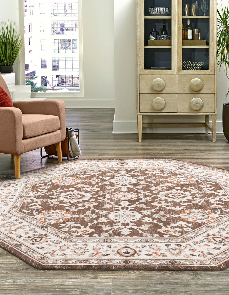 Savannah Elegance Collection Area Rug - Augusta (Brown) Octagon Brown  lifestyle 51